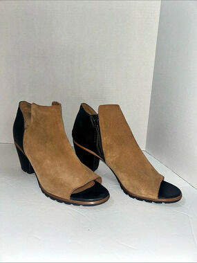 Sorel After Hours Wedge Bootie Brown & Black Open-Toe Heeled Boots